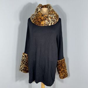 Philosophy Sz XL Oversized Black Faux Fur Leopard Cheetah Print Tunic Top
